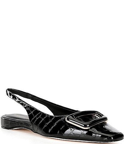 Antonio Melani Marlow Crocodile Embossed Patent Leather Slingback Flats
