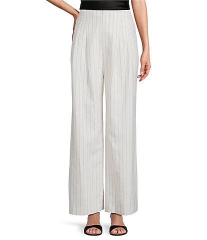 Antonio Melani Melinda Linen Blend Stripe Print Pleated Straight Leg Coordinating Pants