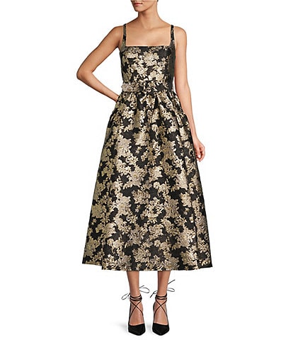 Antonio Melani Morgan Sleeveless Square Neck Jacquard A-Line Midi Dress