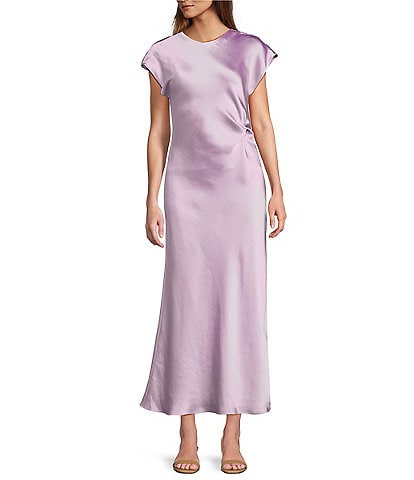 Antonio Melani Myla Short Sleeved Drapey Satin Maxi Dress