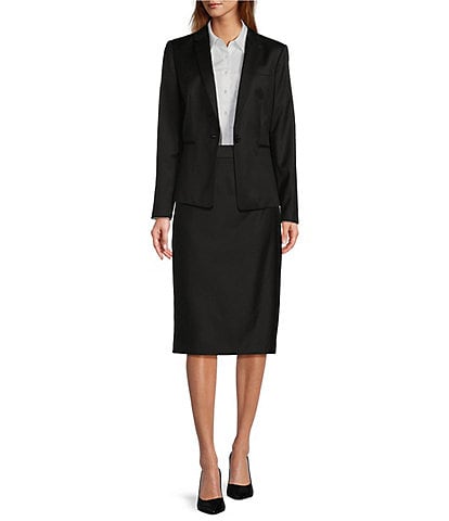 Antonio Melani Nicole Luxe Wool Loro Piana Notch Collar Button Front Blazer and Coordinating Pencil Skirt