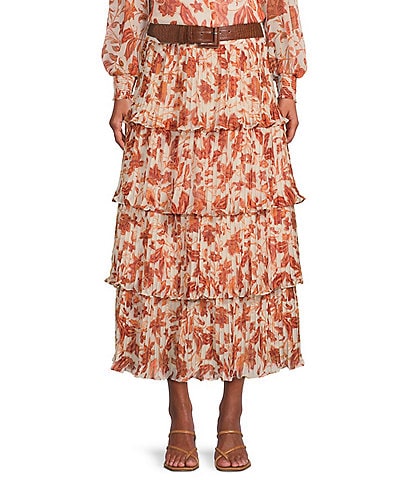 Antonio Melani Oaklee Tiered Floral Print Chiffon Coordinating A-Line Midi Skirt