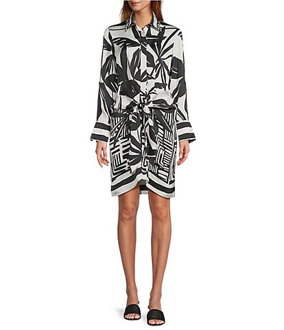 Antonio Melani Odessa Printed Satin Button Front Long Sleeve Dress
