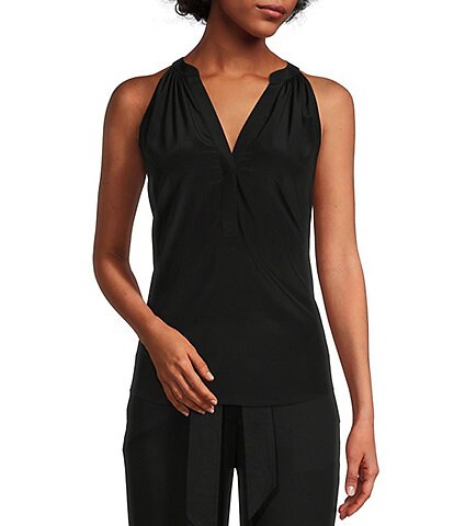 Antonio Melani Olivia Button Front Split V-Neck Sleeveless Top