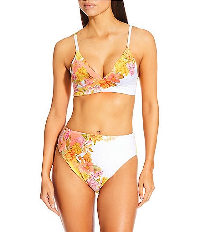Antonio Melani Patchwork Floral Longline Bralette Swim Top & High Waisted Swim Bottom