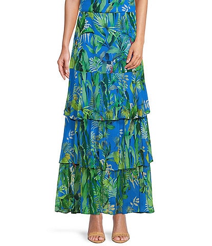 Antonio Melani Pia Tropical Print Chiffon Layered Coordinating Maxi Skirt