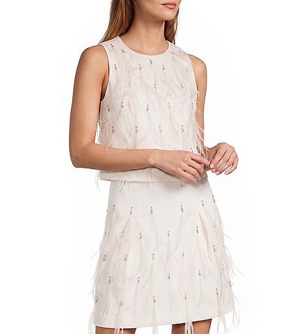 Antonio Melani Pippa Round Neck Feather Diamond Sleeveless Coordinating Blouse