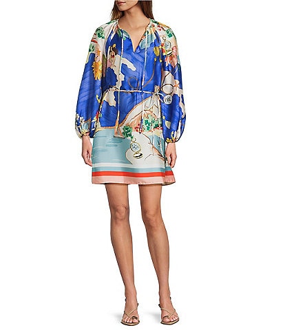 Antonio Melani Raffaella Key Hole Tie Neck Long Sleeve Belted Mini Dress