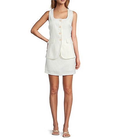 Antonio Melani Rhea Square Neck Sleeveless Faux Button Front Romper