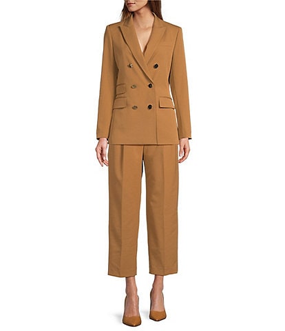 Antonio Melani Riviera Ponte Twill Notch Lapel Button Front Long Line Blazer & High Rise Pleated Flat Front Wide Cropped Trouser