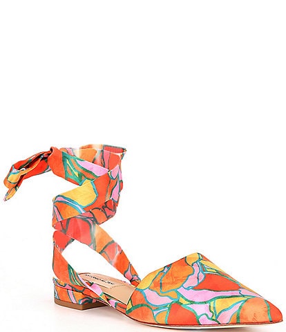 Antonio Melani Santana Floral Printed Ankle Wrap Flats