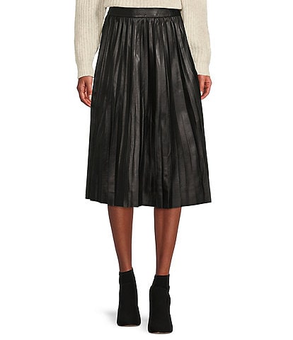 Antonio Melani Schmitto Genuine Leather Pleated Midi Skirt
