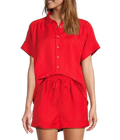 Antonio Melani Shyla Linen Blend Coordinating Collared Button Down Blouse