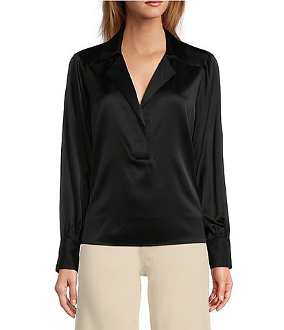 TILLEY Tech SLK Performance Silk-Like Woven Point Collar Cap Sleeve  Button-Front Shirt