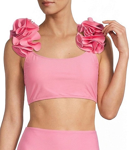 Antonio Melani Solid Bonded Rosette Strap Bralette Swim Top & Solid High Waist Swim Bottom