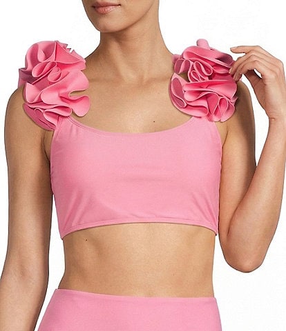  Solid Bonded Rosette Strap Bralette Swim Top