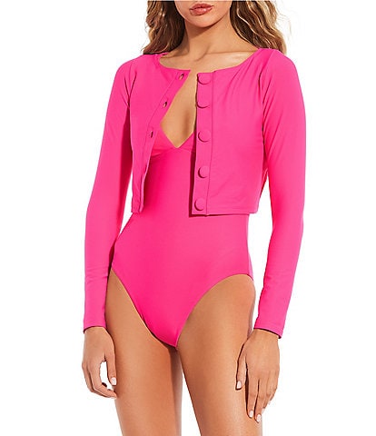 Women's UPF 50 High Neck Swim Romper with Pockets One Piece Swimsuit - Aqua  Green® Pink M