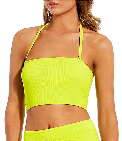 Antonio Melani Solid Ribbed Detachable Halter Strap Bandeau Swim Top