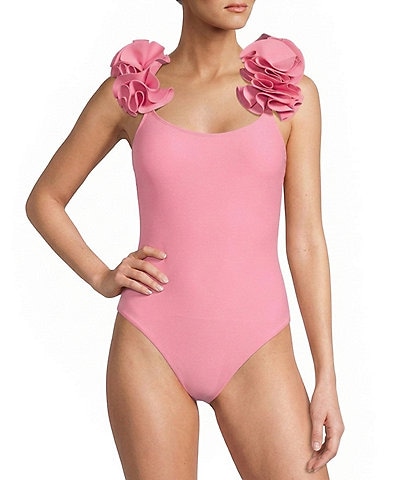 Antonio Melani Solid Rosette Strap One Piece Swimsuit