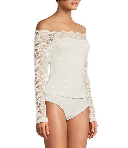 Antonio Melani Sonia Stretch Flocked Lace Off-The-Shoulder Bodysuit