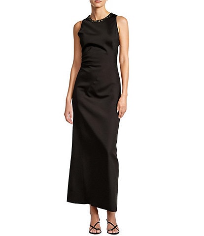 Antonio Melani Sparrow Linen Blend Shell Round Neckline Sleeveless Maxi Dress