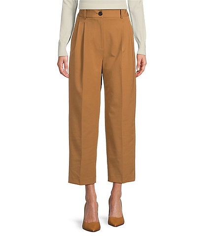 Antonio Melani Coordinating Emery Ponte Twill High Rise Pleated Front Wide Cropped Ankle Trousers