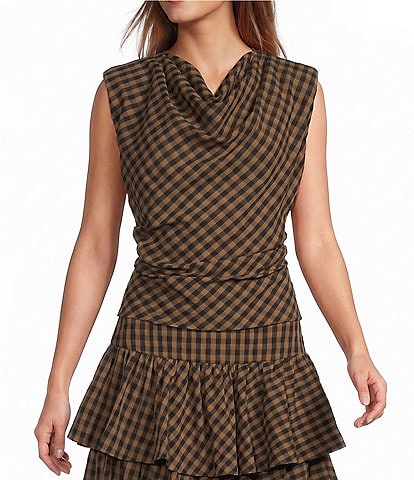 Antonio Melani Sutton Gingham Cowl Neckline Cap Sleeve Coordinating Blouse