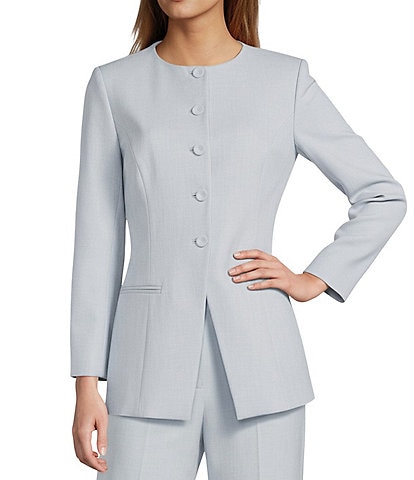 Antonio Melani Tess Slub Suiting Round Neckline Button Front Long Sleeve Blazer