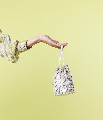 Antonio Melani x Amanda Jones Vaughan Roxie Disc Shell Drawstring Clutch