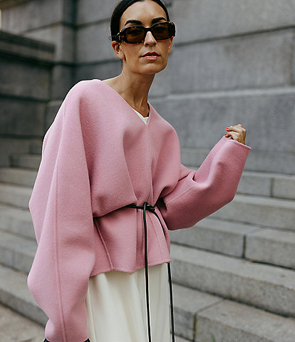 Antonio Melani x Elizabeth Damrich Flora Long Sleeve V-Neck Wool Blend Sweater