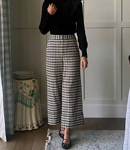 Antonio Melani x Jennifer Sumko Amelia Check Plaid High Rise Flat Front Long Cuff Trouser Coordinating Pants