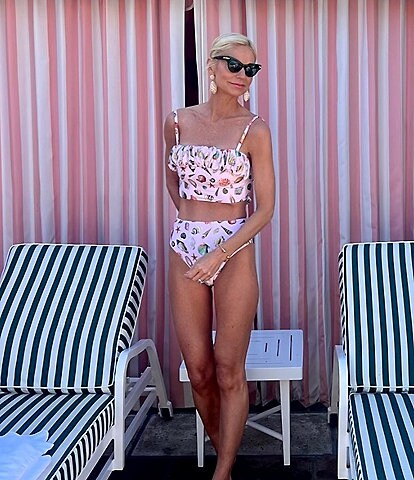 Antonio Melani x Jennifer Sumko Shells Print Puffed Neckline Cropped Swim Top & High Waisted Swim Bottom