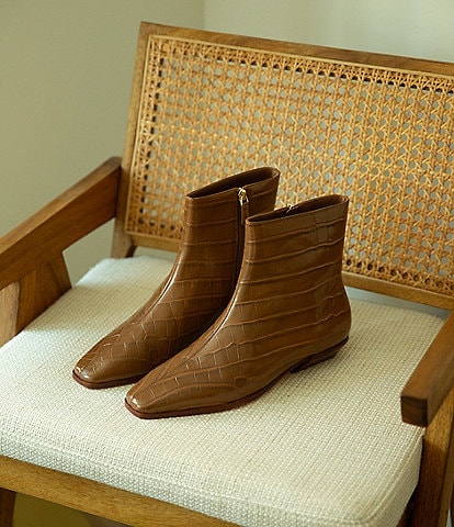 Antonio Melani x Kristen Nichols George Leather Crocodile Low Heel Booties