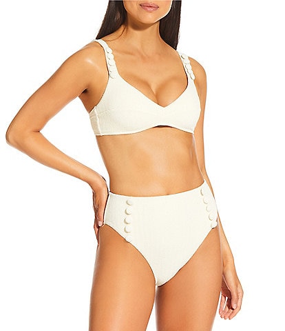 Antonio Melani x M.G. Style Amalfi Textured Covered Button Strap Bralette Swim Top & High Waisted Swim Bottom