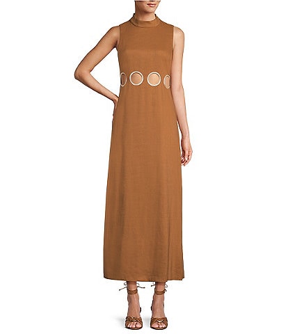 Antonio Melani x M.G. Style Jen Mock Neck Linen Blend Circle Cut Out Maxi Dress