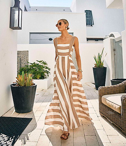 Antonio Melani x M.G. Style Jenny Stripe Square Neckline Linen Blend Maxi Dress