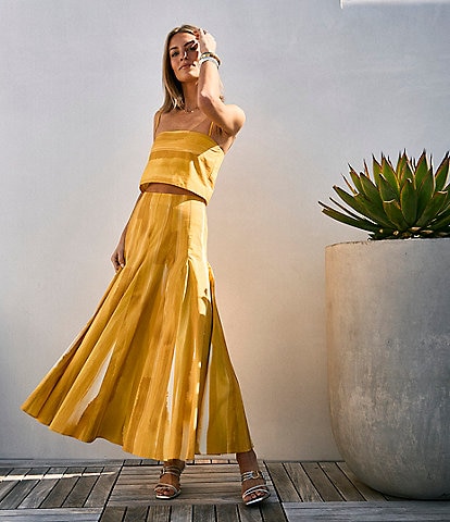 Antonio Melani x M.G. Style Blake Lemon Watercolor Crop Top & Mid Waist Pleated Skirt Set