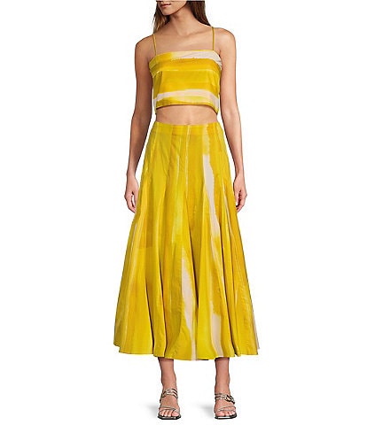 Antonio Melani x M.G. Style Blake Lemon Watercolor Crop Top & Mid Waist Pleated Skirt Set