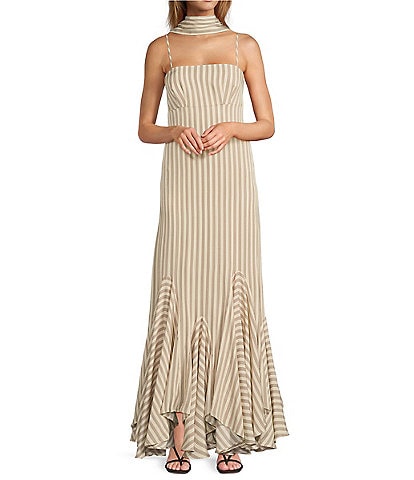 Antonio Melani x M.G. Style Mallie Detached Scarf Square Neck Sleeveless Asymmetrical Hem Mermaid Dress