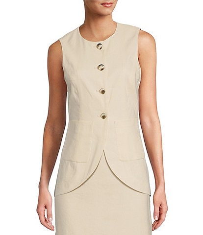 Antonio Melani x M.G. Style Sophia Linen Blend Gold Shell Patch Pocket Coordinating Vest