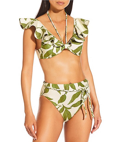 Antonio Melani x M.G. Style Sorrento Bonded Ruffle Bralette Swim Top & Belted High Waisted Swim Bottom