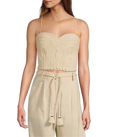 Antonio Melani x Style by Simkins Coordinating Sarah Linen Blend Rope Applique Sweetheart Neck Sleeveless Top