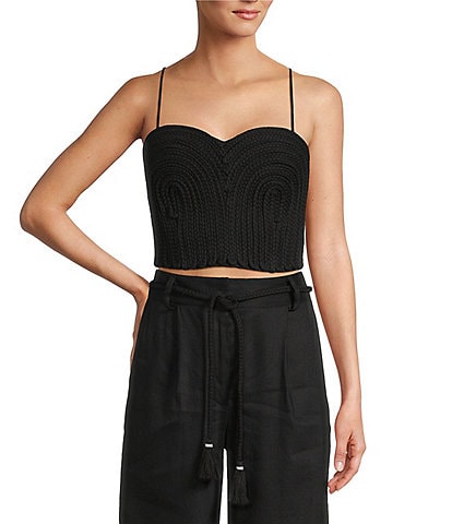 Antonio Melani x Style by Simkins Coordinating Sarah Linen Blend Rope Applique Sweetheart Neck Sleeveless Top