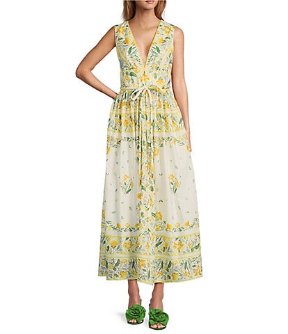 Antonio Melani x Style by Simkins Hannah Poplin V-Neck Sleeveless Belted Maxi Dress