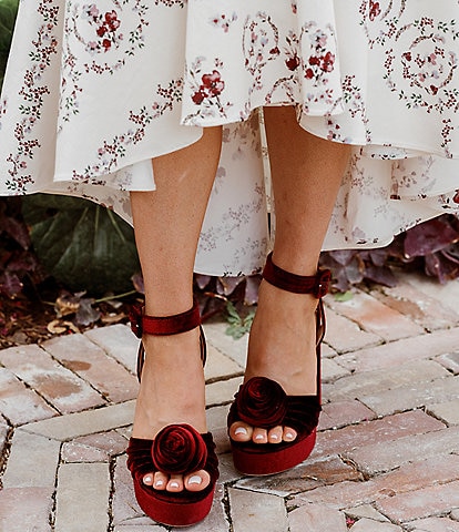 Antonio Melani x Nicola Bathie Emilia Velvet Rose Platform Dress Sandals