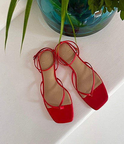 Antonio Melani x Stephanie Covington Mary Leather Ankle Strap Thong Flat Sandals