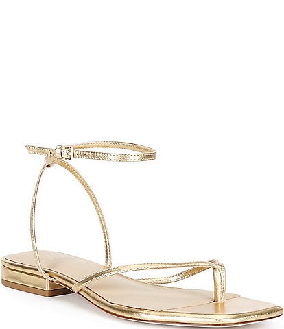 Antonio Melani x Stephanie Covington Mary Leather Ankle Strap Thong Flat Sandals