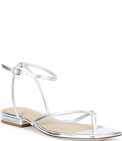 Antonio Melani x Stephanie Covington Mary Leather Ankle Strap Thong Flat Sandals