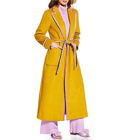 Antonio Melani x The Nat Note Bea Wool Blend Tie Front Notch Lapel Collar Trench Coat