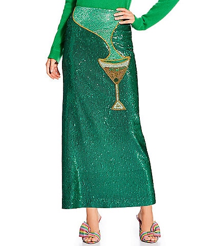 Antonio Melani x The Nat Note Naomi Embellished Martini Sequin Pencil Midi Skirt